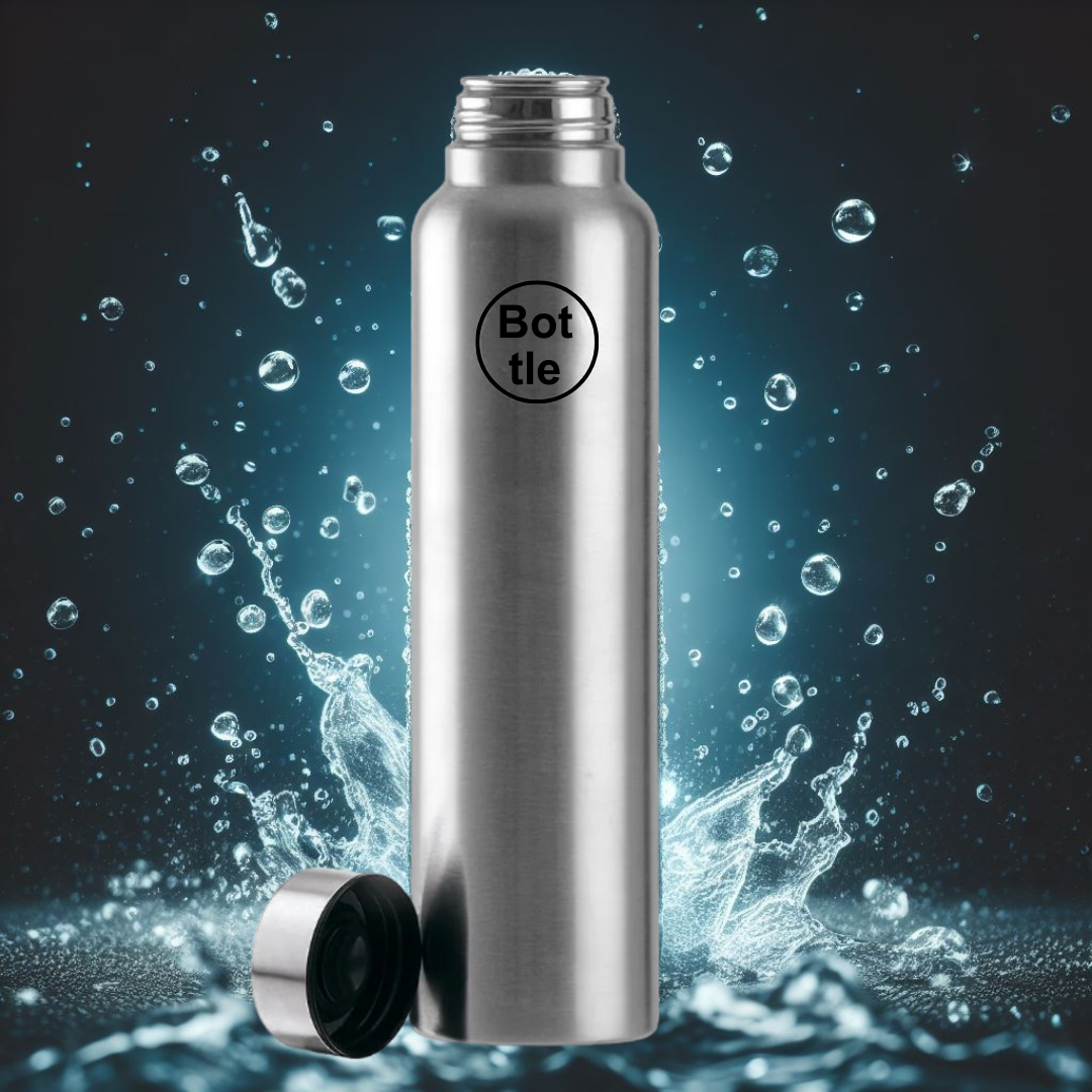 Stainless Steel Drinking Water Bottle 1 Litre Silver Metal Cap ...